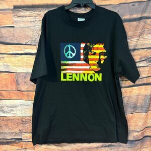 M&O Knits T-Shirt Men's Black XL John Lennon Peace Graphic Cotton Tee